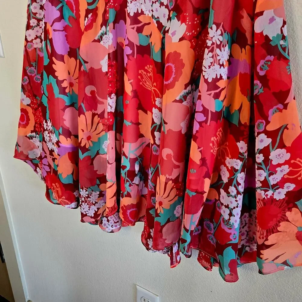 Size L – Bob Mackie Wearable Art Handkerchief Hem Floral Midi Skirt